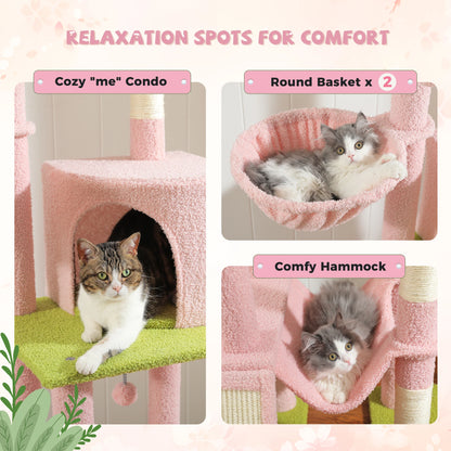 Cactus Cat Tree Floor to Ceiling Cat Tower with Adjustable Height 216-285CM 7 Tiers Climbing Tree with Cozy Hammocks and Condos