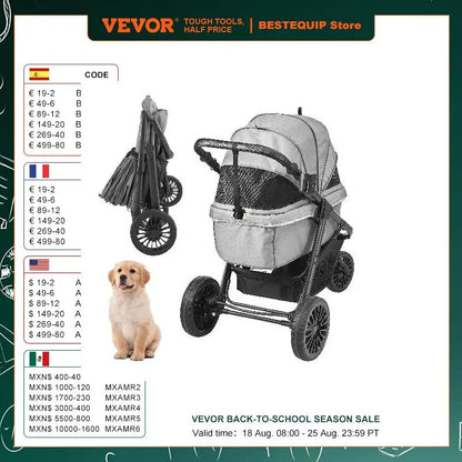 VEVOR Pet Stroller Carrier Dog/Cat Strollers Lightweight Travel Rotate with Brakes Pet Pad Cup Holder