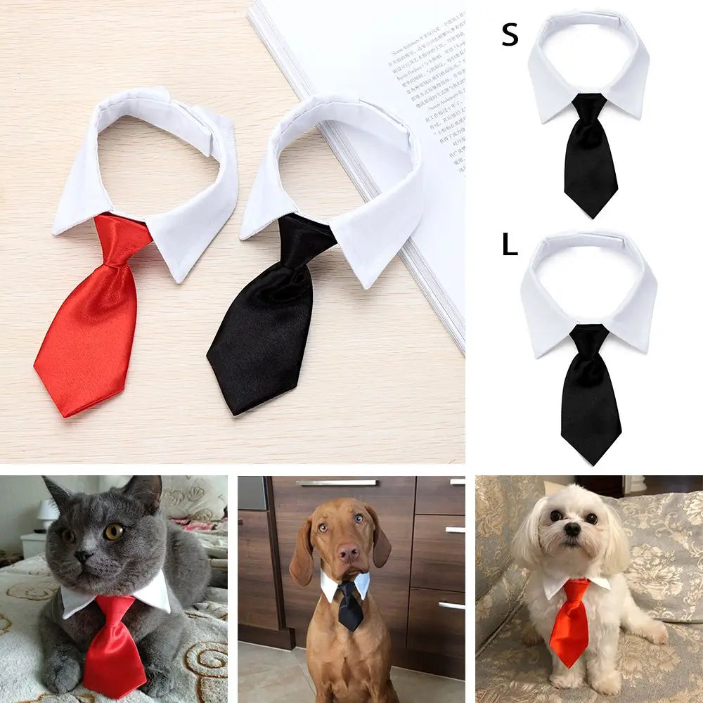 Pet Dog Formal Necktie Tuxedo Bow Tie Black and Red Collar