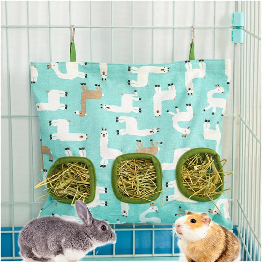 Hay Bag Hanging Pouch Feeder Holder Feeding Dispenser Container for Rabbit Guinea Pig Small Animals Pet Bunny Cage Accessories