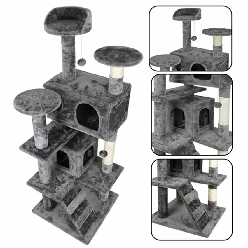 Cat Tree Tower 55" STURDY Activity Center Large Playing House Condo