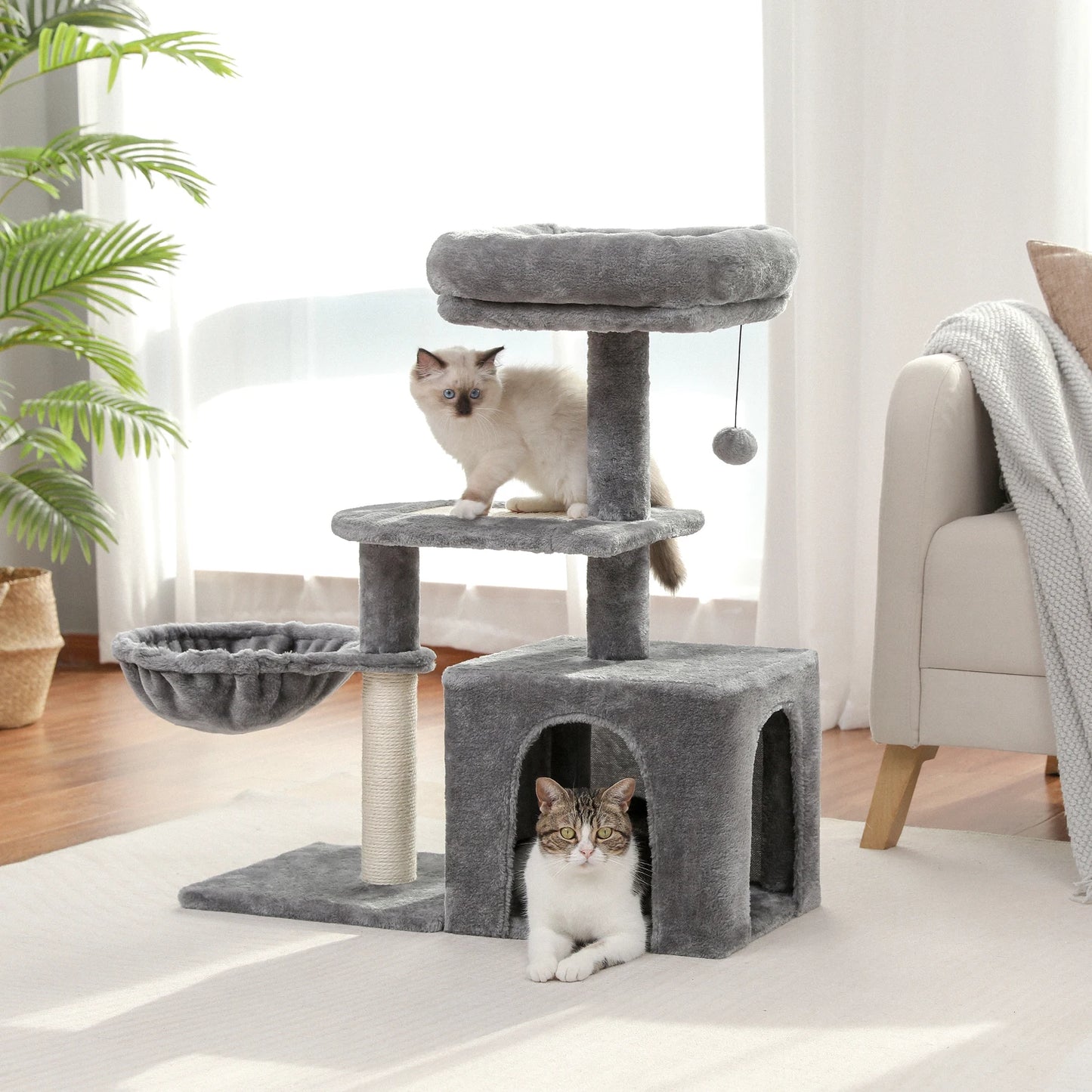 Cat Tree House Condo with Large Top Perch and Natural Sisal Scratching Posts