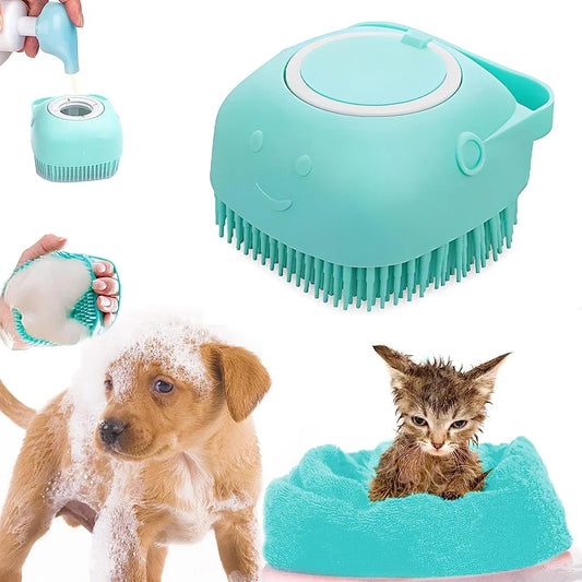 Silicone Dog Shower Brush Pet Shampoo Dispenser Massager Bath Brush