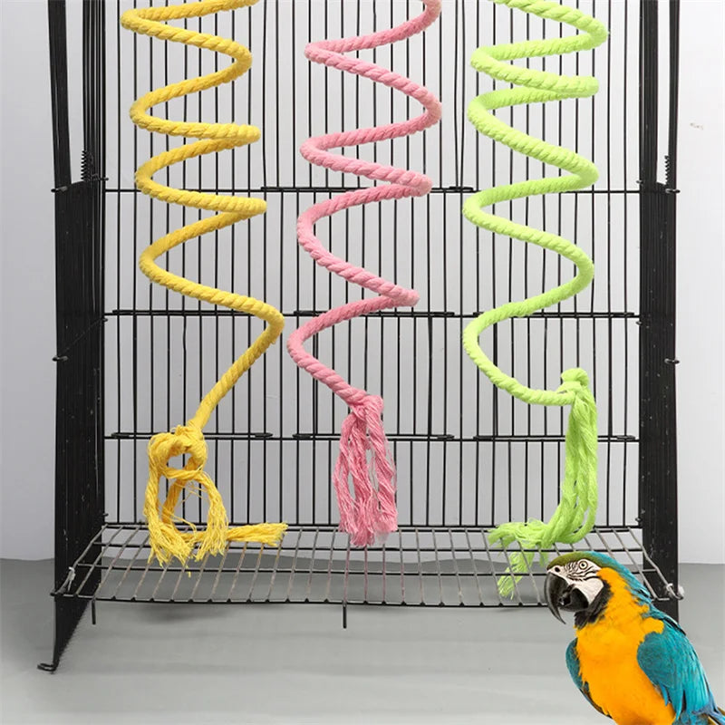 1PC Bird Toy Spiral Cotton Rope Chewing Bar Parrot Swing Climbing Standing Toys