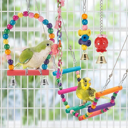 Bird Cage Toys for Parrots Wood Birds Swing Reliable Chewable Bite Bridge Wooden Beads Shape Parrot Toy