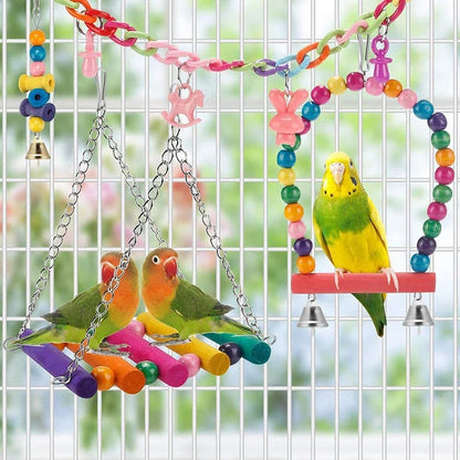 Bird Cage Toys for Parrots Wood Birds Swing Reliable Chewable Bite Bridge Wooden Beads Shape Parrot Toy