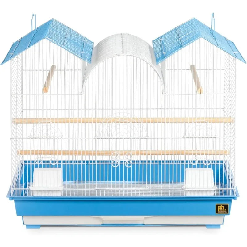 Triple Roof Cockatiel Cage, Blue and White