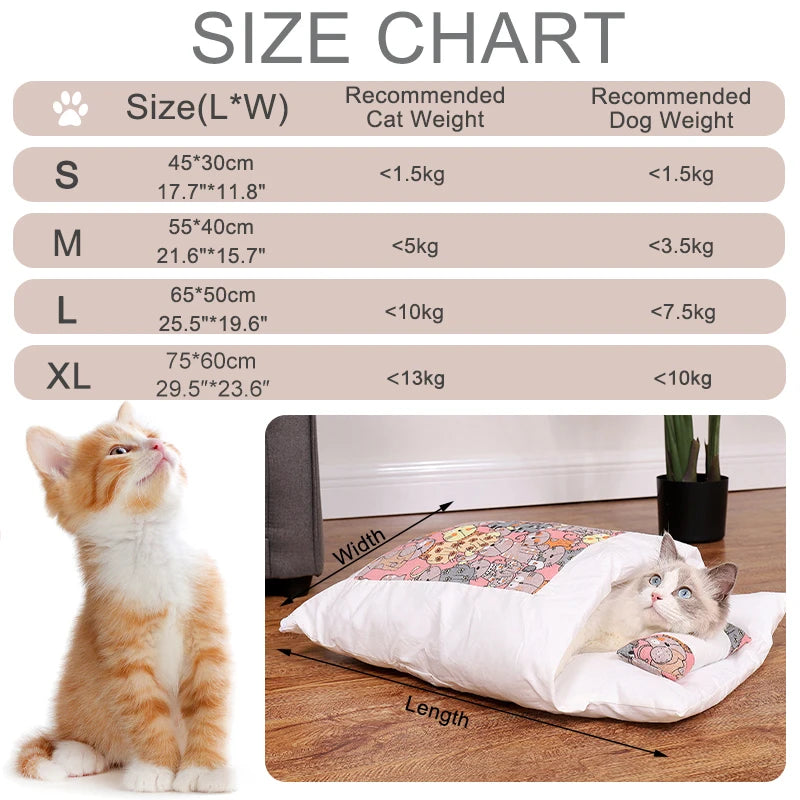 Deep Sleep Japanese-style Cat Bed with Removable Winter Sleeping Bag