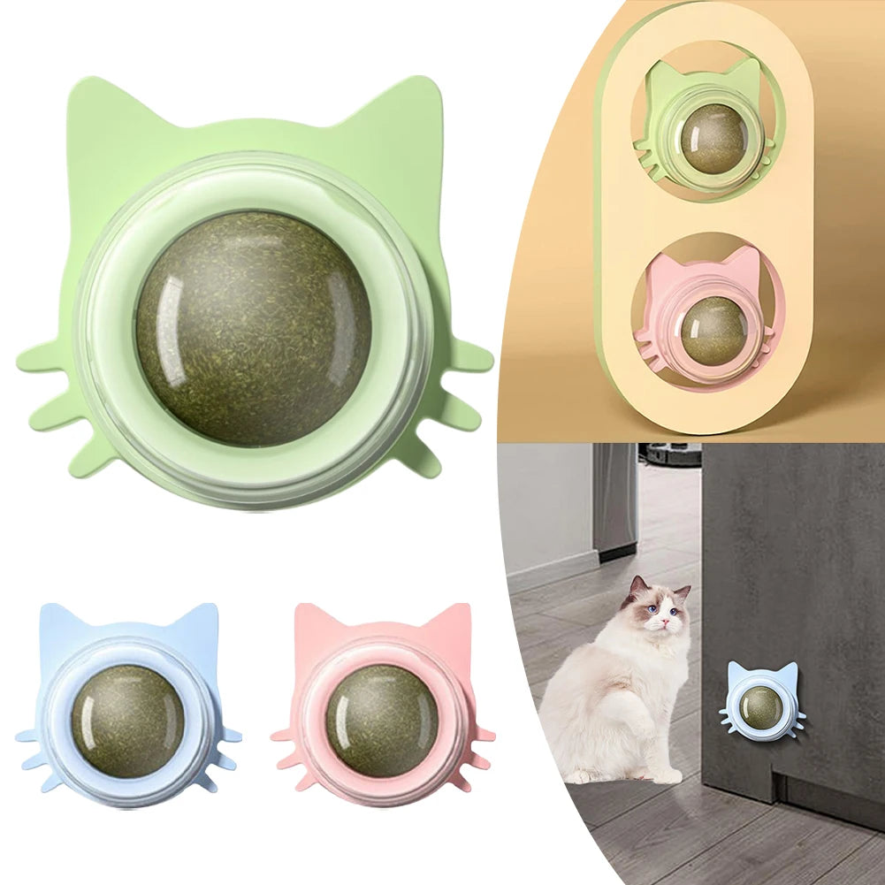 Catnip Wall Toys Rotatable Catnip Lickable Ball Teeth Cleaning Cat Bite Toy Cat Accessories