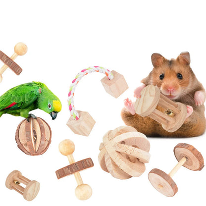 2Pcs Hamster Chewing Toy Natural Wooden Bell Play Toy for Rabbit Rat Guinea Pig Squirrel Pet Molar Teeth Roller Toy Pet Supplies