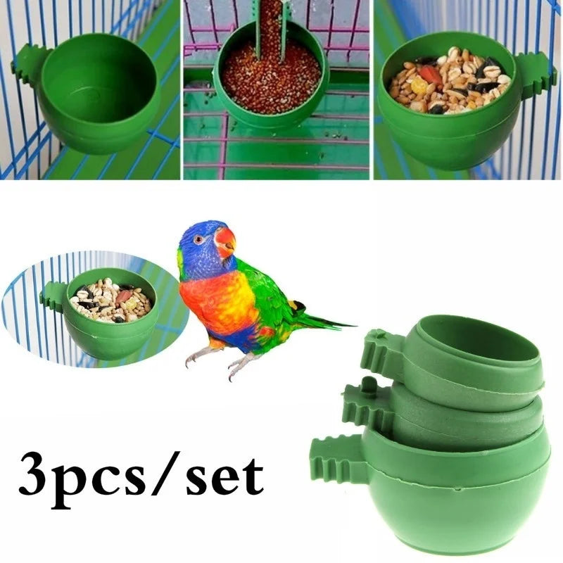 3Pcs/Set Green Plastic Parrot Mini Food Water Bowl