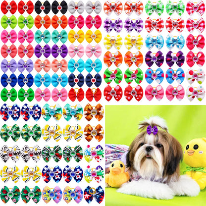 Summer Dog Hair Bows Dog Bows with Diamond Colorful Grooming Rubber Band for Small Dog Pet Girls Grooming Hair Accessories