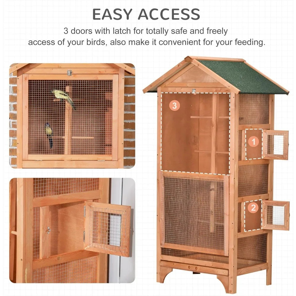 PawHut 60" Wooden Outdoor Bird Cage for Finches, Parakeet, Large