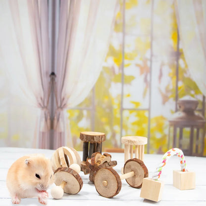 Cute Natural Wooden Rabbits Bell Roller Chew Toys