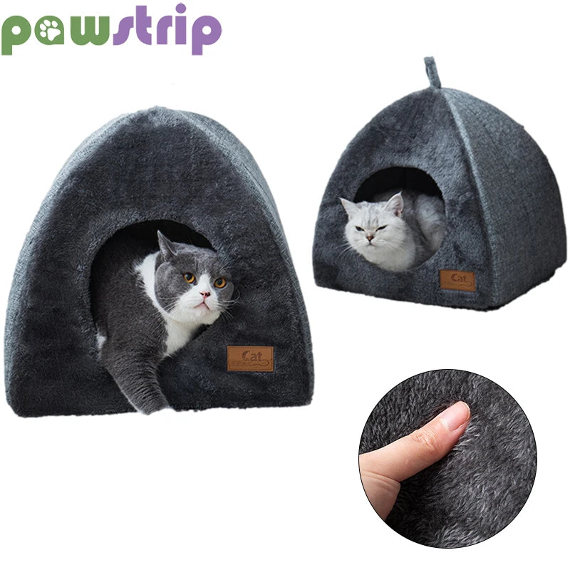 Cat Bed Warm Thicken Pet House Half Closed Soft Comfort Kitten And Puppy Nest