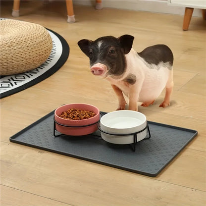 Dog Cat Bowl Food Mat with High Lips Silicone Non-Stick Waterproof Pet Food Feeding Pad Puppy Feeder Tray Water Cushion Placemat