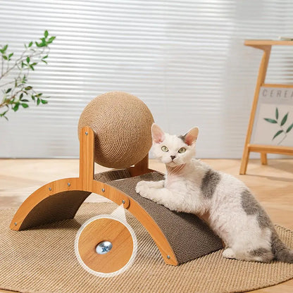 Cat Scraper Wooden Cat Scratcher Scratching Board 2 In 1 Wear-Resistant Grinding Paw Solid Wood Sisal Rope Ball