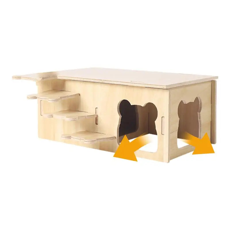 Wooden Hamster House with Doors and Windows