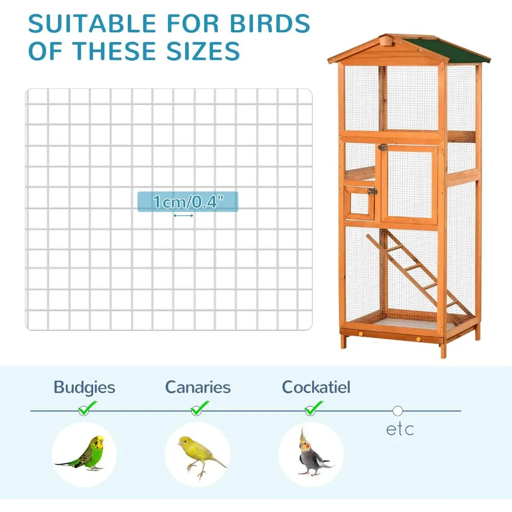 65" Wooden Bird Cage Outdoor Aviary House for Parrot