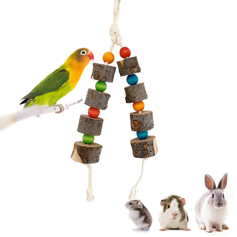 New Bird Chewing Toy Wooden Hanging Cage Toys for Parrots Bird Funny Hanging Rope Standing Toy