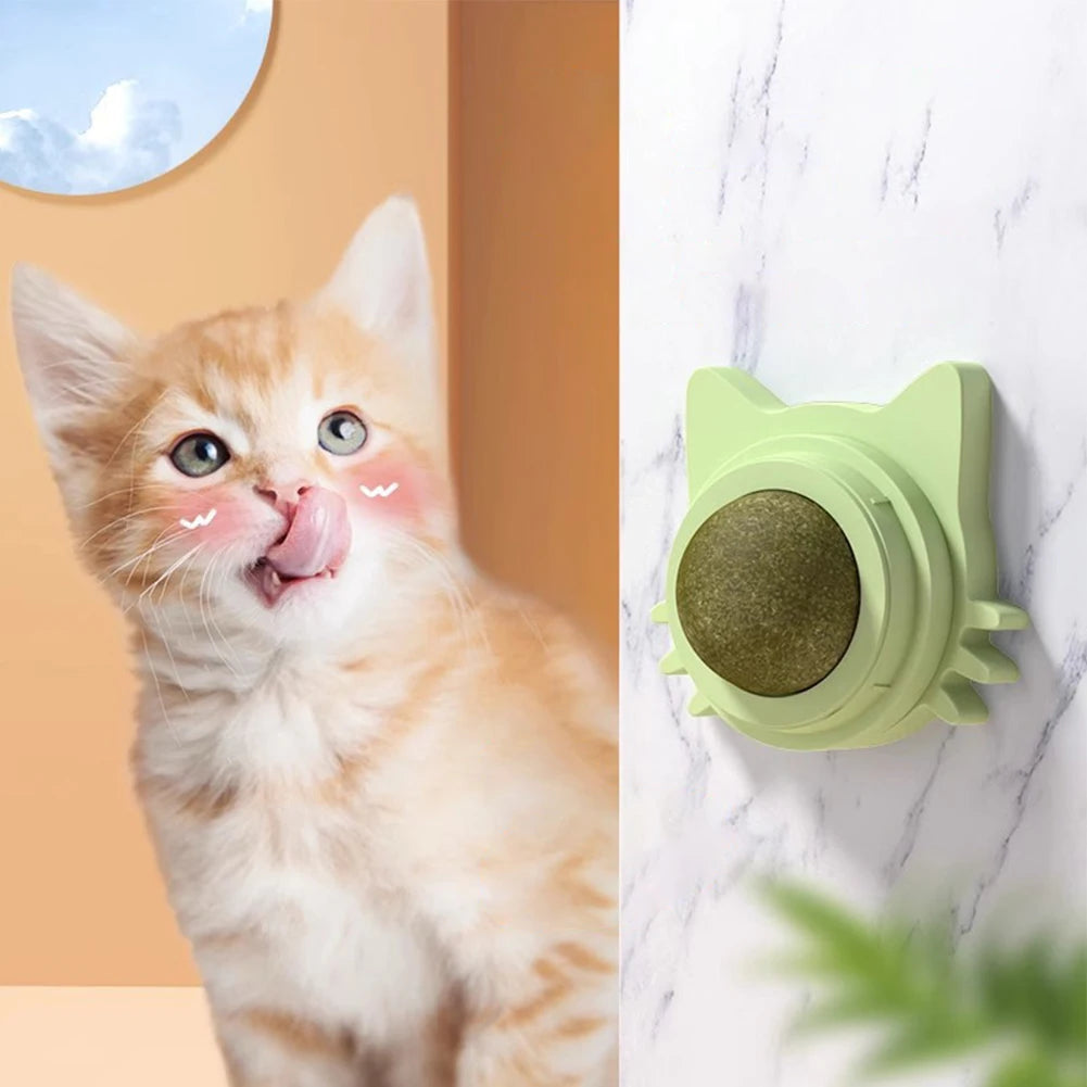 Catnip Wall Toys Rotatable Catnip Lickable Ball Teeth Cleaning Cat Bite Toy Cat Accessories