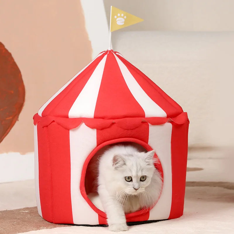 Cat House With Detachable Roof Circus Tent Pet House Washable Cat Nest