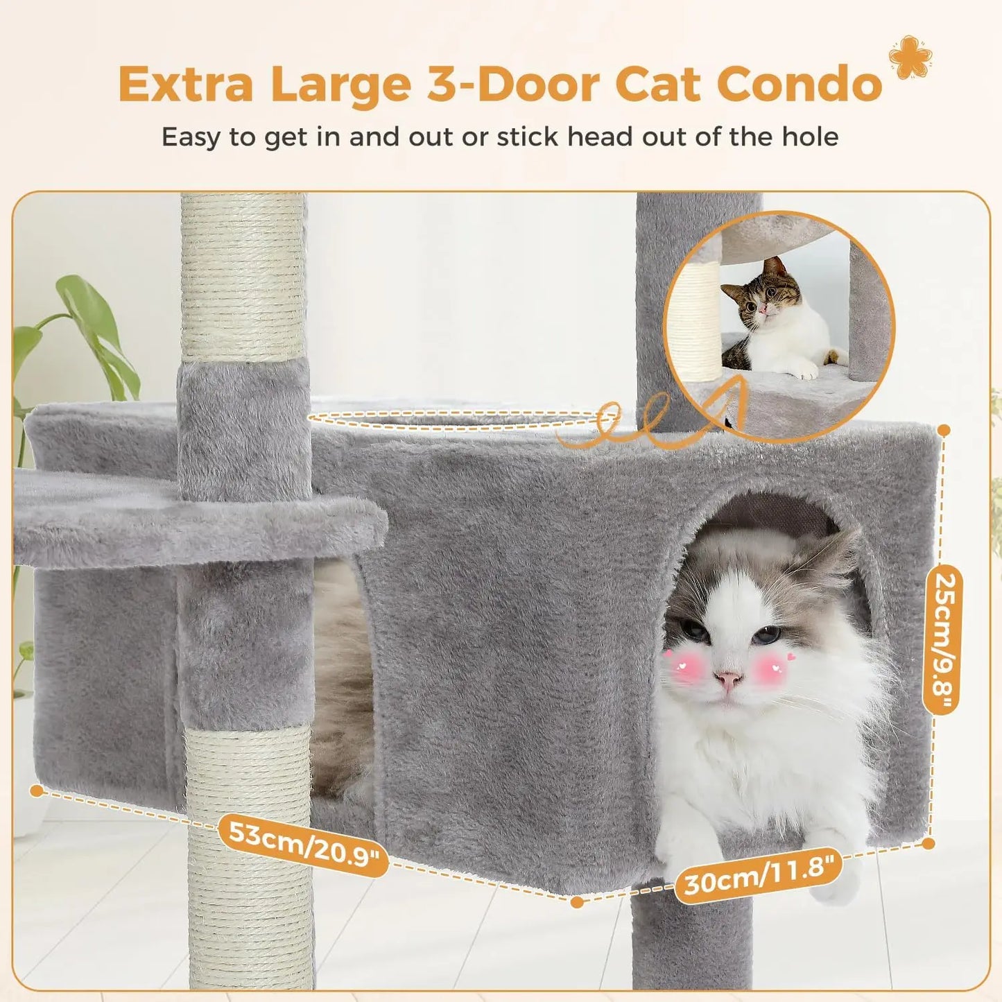 PAWZ Road Large 72 Inch Cat Tree and Tower for Indoor Cats - With Sisal-Covered Scratching Posts, Padded Perches, Condos, and Ba