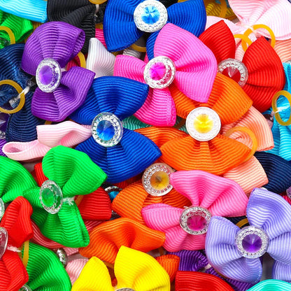 Summer Dog Hair Bows Dog Bows with Diamond Colorful Grooming Rubber Band for Small Dog Pet Girls Grooming Hair Accessories