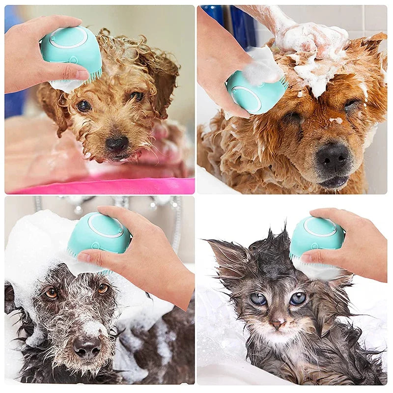 Silicone Dog Shower Brush Pet Shampoo Dispenser Massager Bath Brush