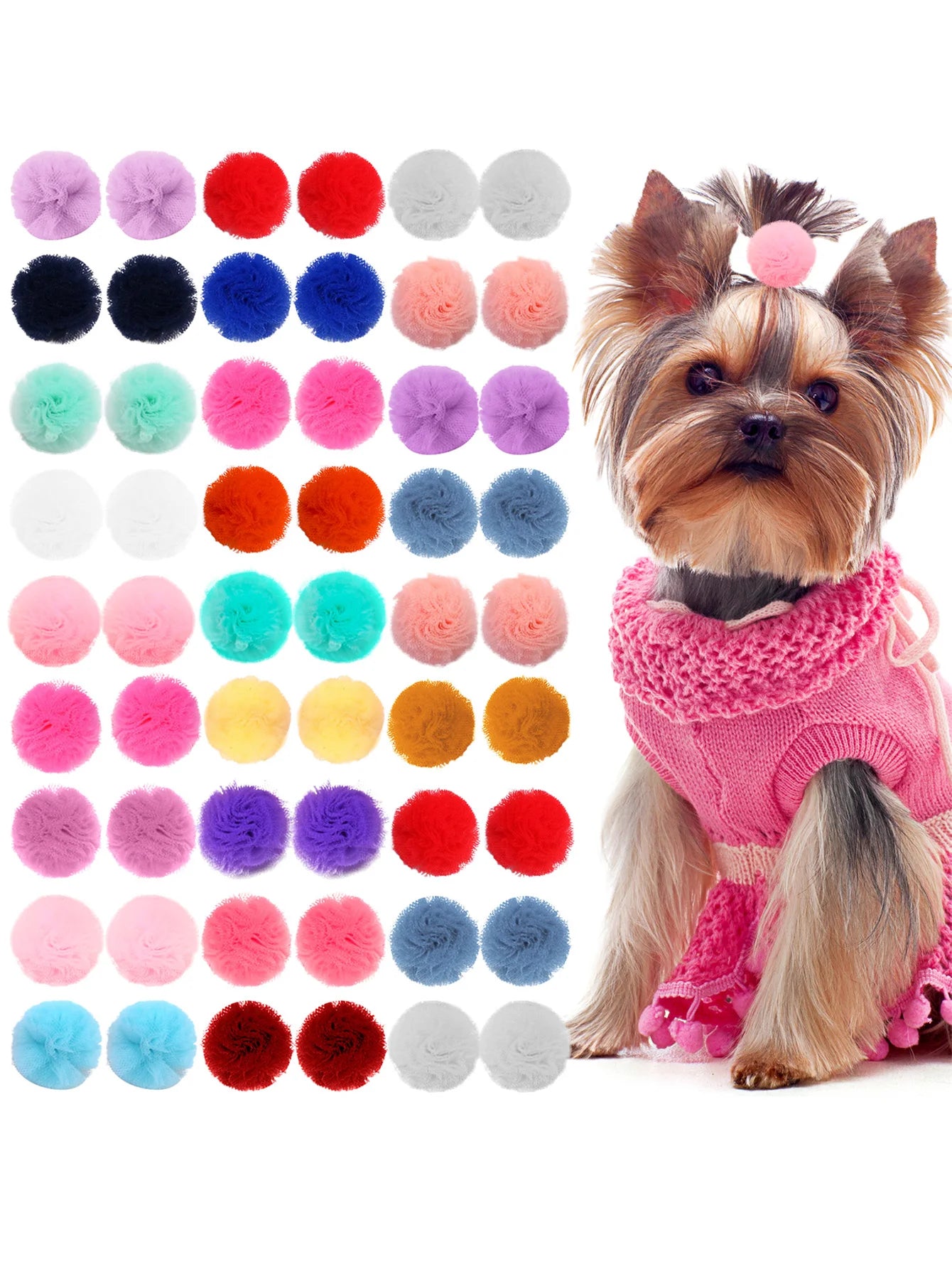 40PCS Pet Dog Hair Accessories dog Hair Bows Round Lace Bows rubber bands