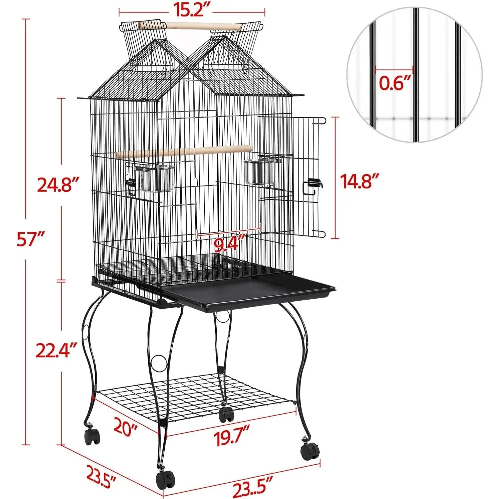 57-Inch Rolling Open Top Roof Bird Cage