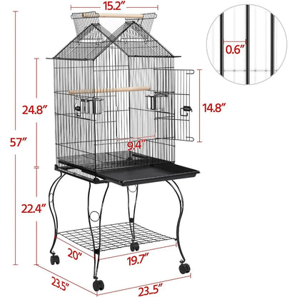 57-Inch Rolling Open Top Roof Bird Cage