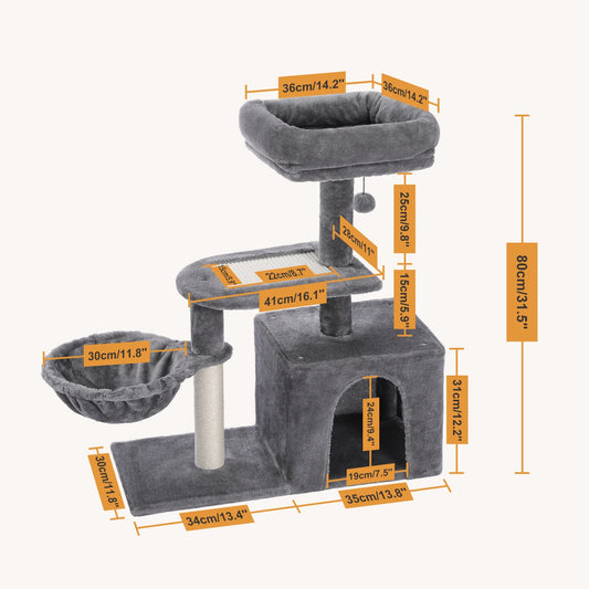 Cat Tree House Condo with Large Top Perch and Natural Sisal Scratching Posts