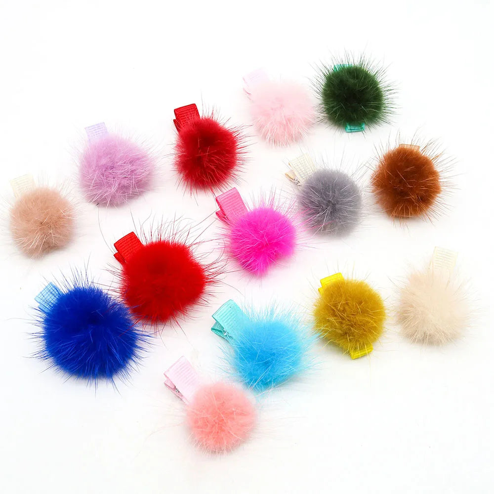 10PCS Handmade Pet Dog Hairpin Puppy Plush Balls Clips