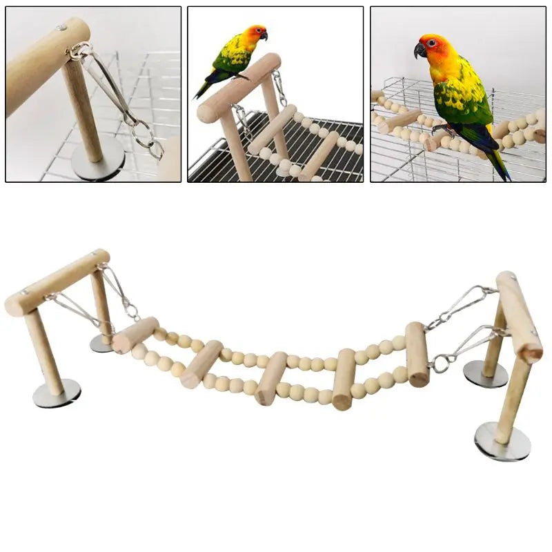 Wooden Bird Perches Stand Toys Parrot Swing Climbing Ladder