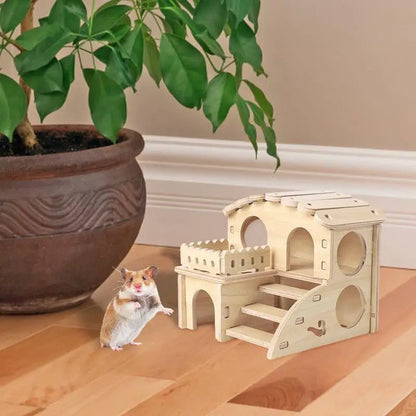 Wooden Hamster House with Doors and Windows