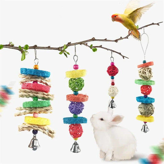 Rabbit Hamster Chewing Toy Hanging Bells