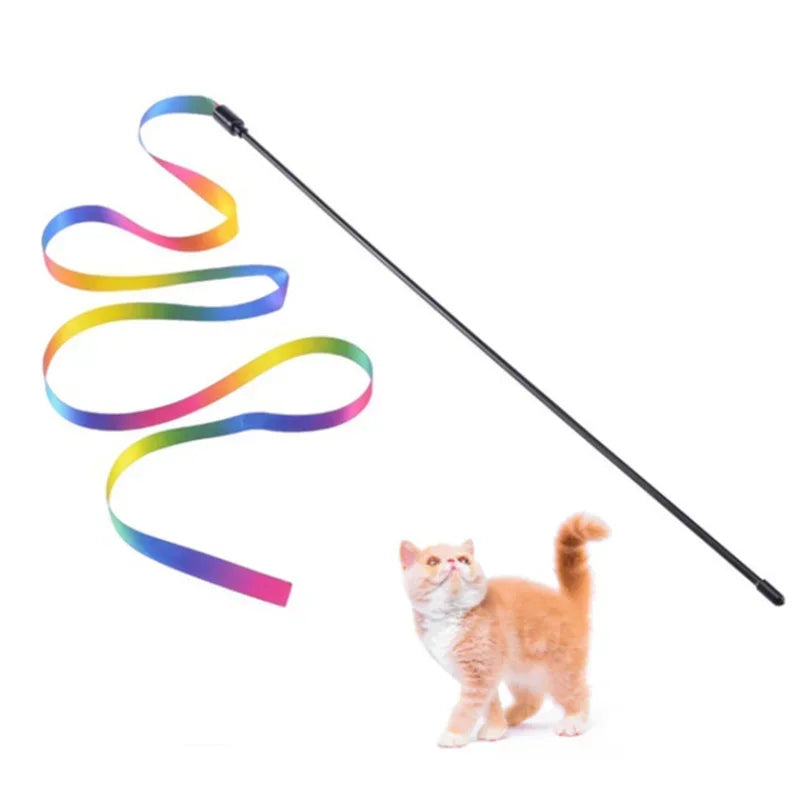 1PC Cat Interactive Toys Funny Cat Stick Double-sided Rainbow Ribbon