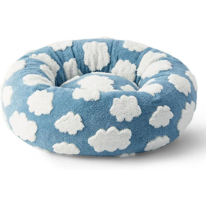 Small Dog Bed - Round Cat Beds for Indoor Cats Calming Pet Beds, Cute Modern Beds with Jacquard Shaggy Plush & Anti Slip Bottom