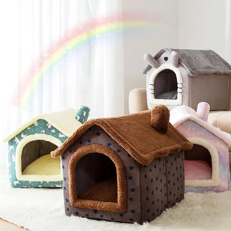 Cat/Dog Bed Sleep House Warm Cave Kennel & Removable Cushion Pad Soft Indoor Enclosed Tent Huts