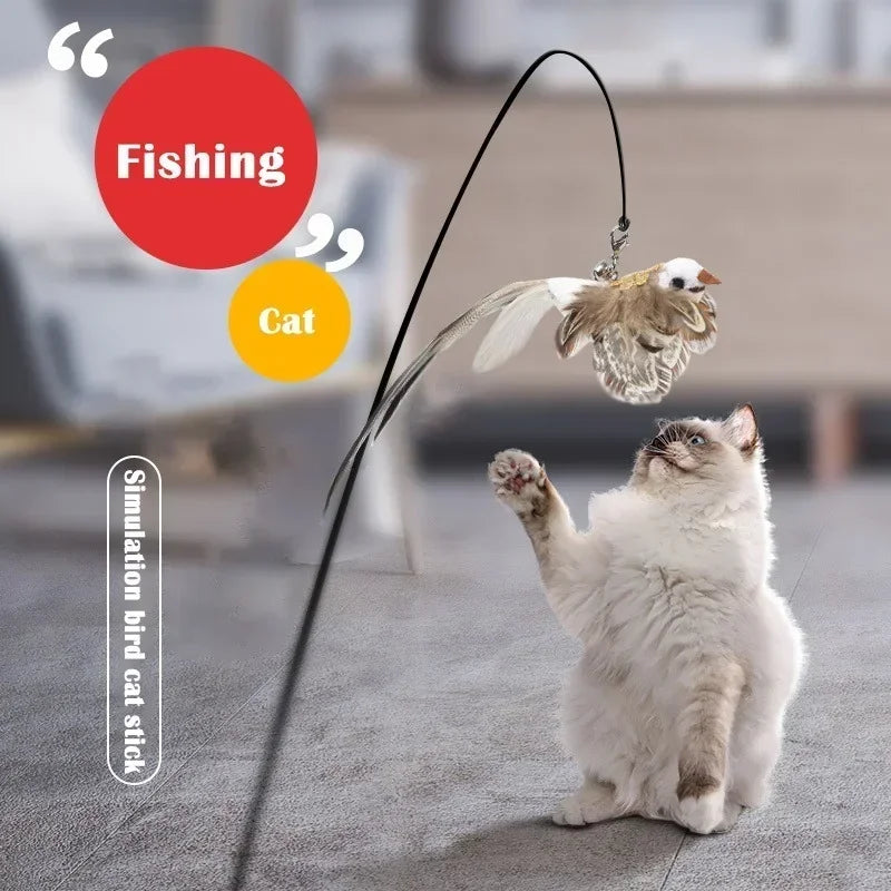 Simulation Bird interactive Cat Toy Funny Feather Bird with Bell Cat Stick Toy for Kitten Playing Teaser Wand