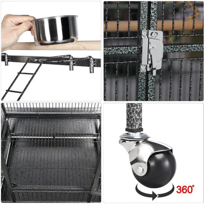 69-inch Wrought Iron Rolling Large Parrot Bird Cage