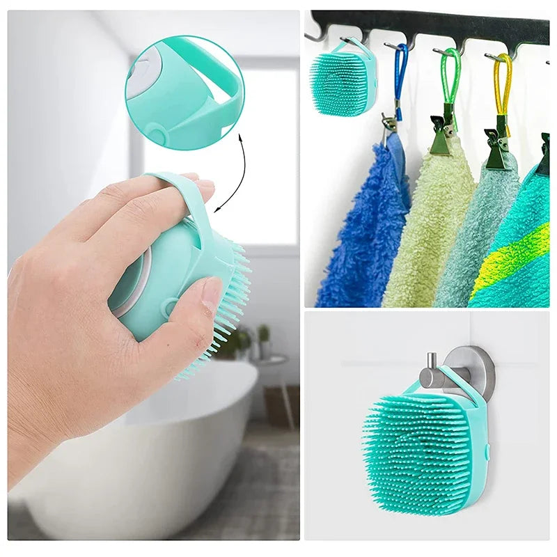 Silicone Dog Shower Brush Pet Shampoo Dispenser Massager Bath Brush