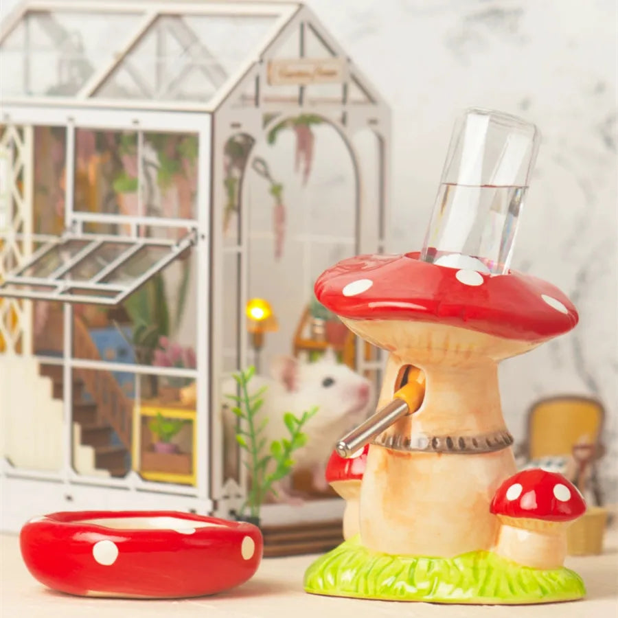 Cute Mushroom House Pet Items Hamster Cage Small Pet Bowl For Rabbit Ferret Chinchilla Pet Products Pet Water Fountain