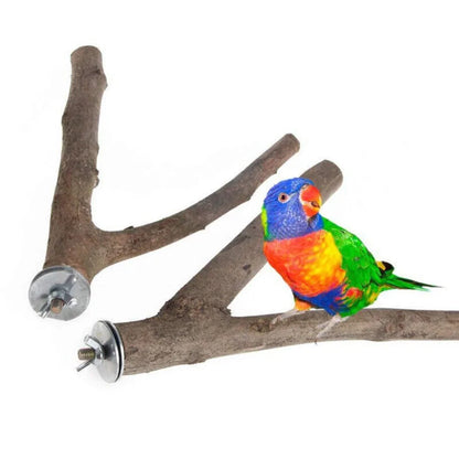 2Pcs Wood Parrot Bird Stand Tree Branch Rack Hanging Toys