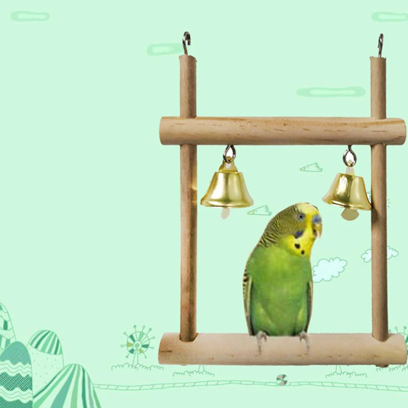 8 Packs Bird Parrot Swing Hanging Toy Natural Wood Bell Bird Cage Toys