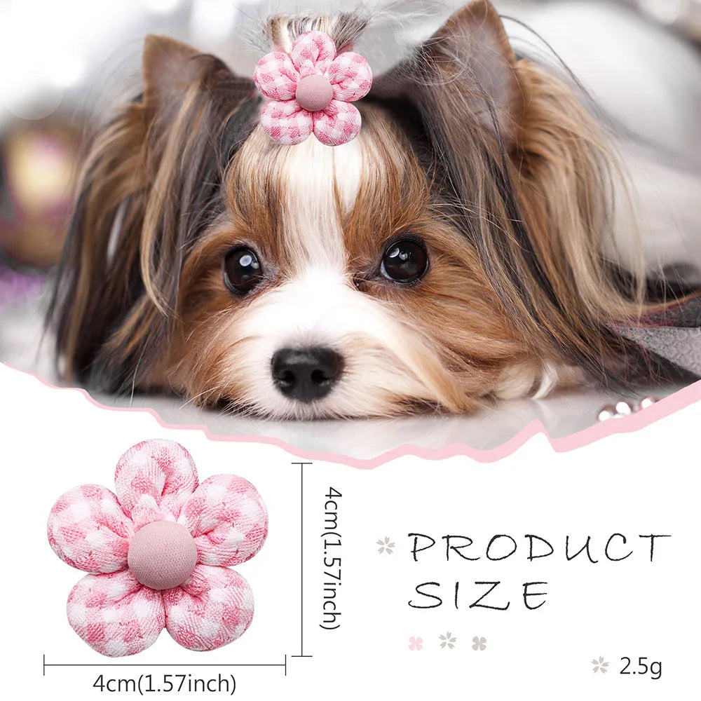 Dog Accessories 10PCS Dog Bows Flower Shape Classic Plaid Handmade Bow With Rubber Bands