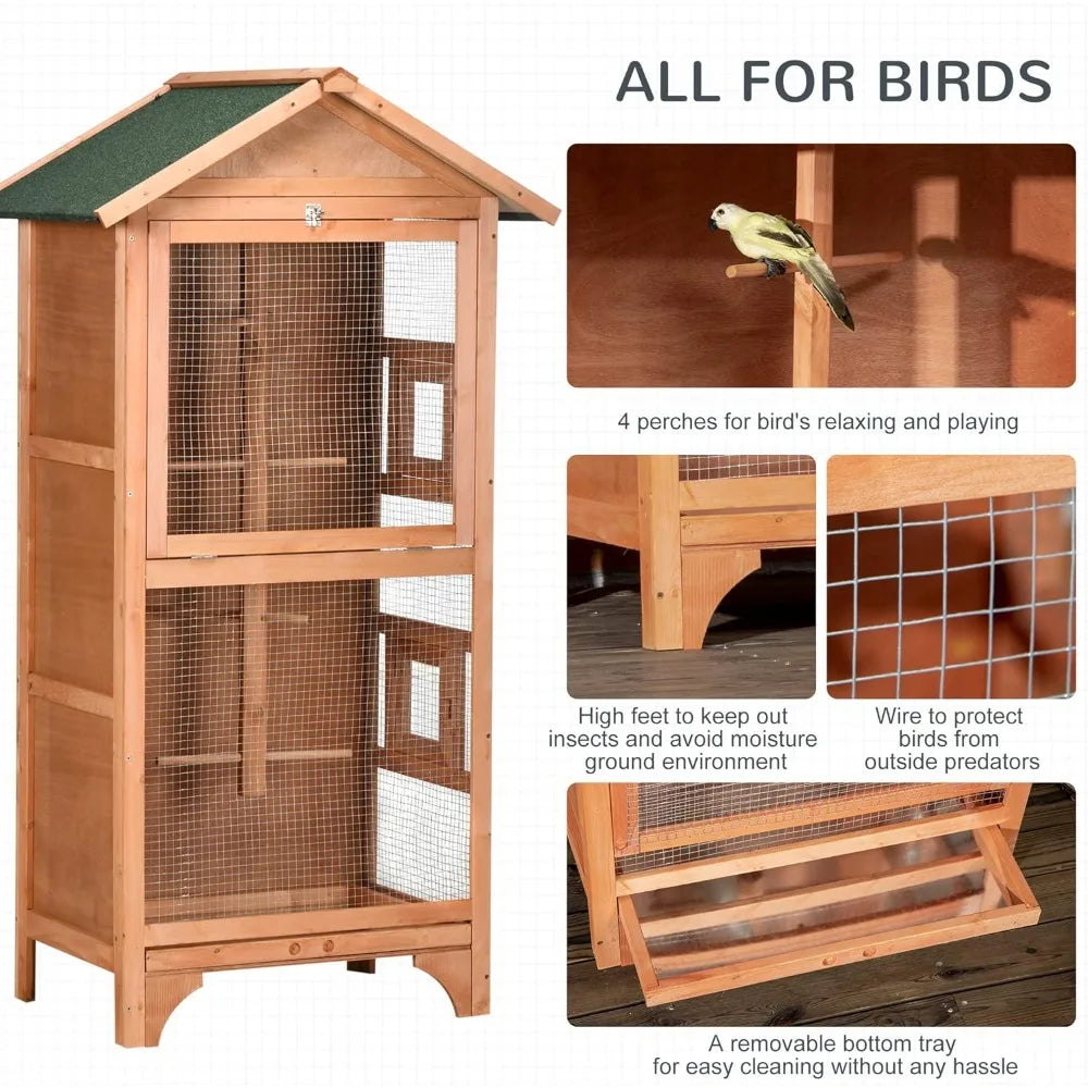 PawHut 60" Wooden Outdoor Bird Cage for Finches, Parakeet, Large