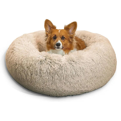 Round Plush Dog Bed Kennel Cat Cushion Washable Soft Small Medium Big Pet