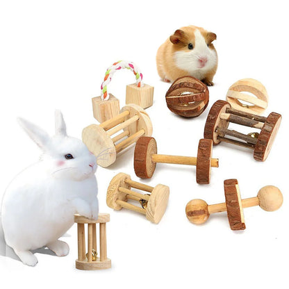 2Pcs Hamster Chewing Toy Natural Wooden Bell Play Toy for Rabbit Rat Guinea Pig Squirrel Pet Molar Teeth Roller Toy Pet Supplies